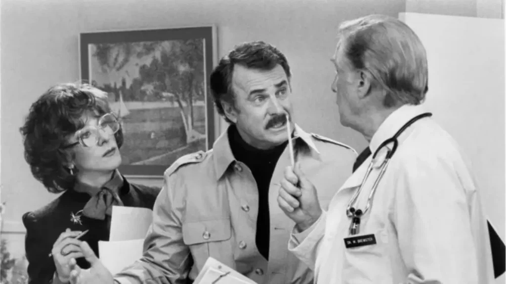 Mr Coleman (c) as Ron Carlisle in Tootsie, in a scene with Dustin Hoffman (l) and George Gaynes (r)