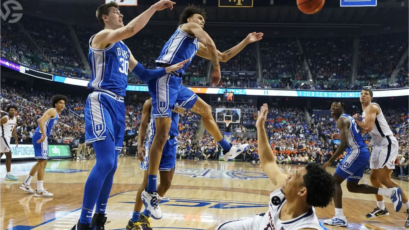 Duke's Dereck Lively II (1) and Kyle Filipowski (30) in the Atlantic Coast Conference tournament in Greensboro, N.C., Saturday, March 11, 2023.