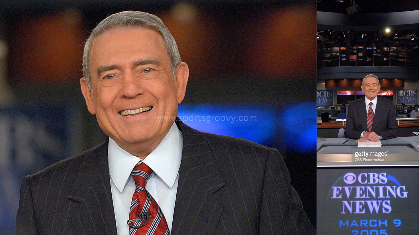 Dan Rather breaking a news in the right side on CBS evening News.