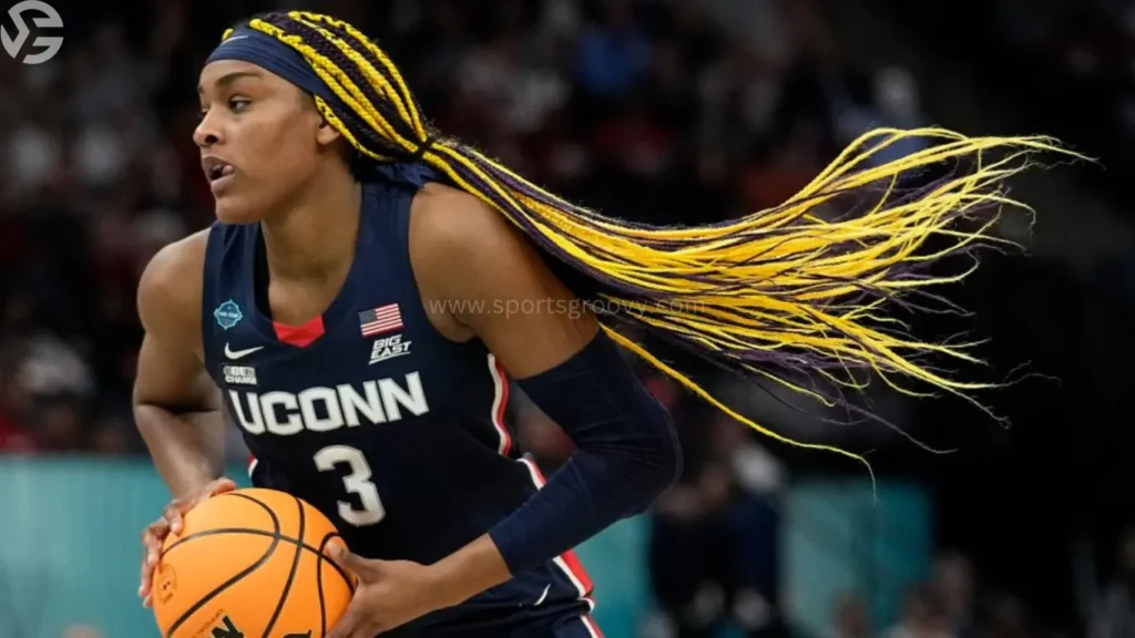 UConn forward Aaliyah Edwards before an NCAA college basketball game in the semifinals of the Big East Conference tournament, March 10, 2024, in Uncasville, Conn.