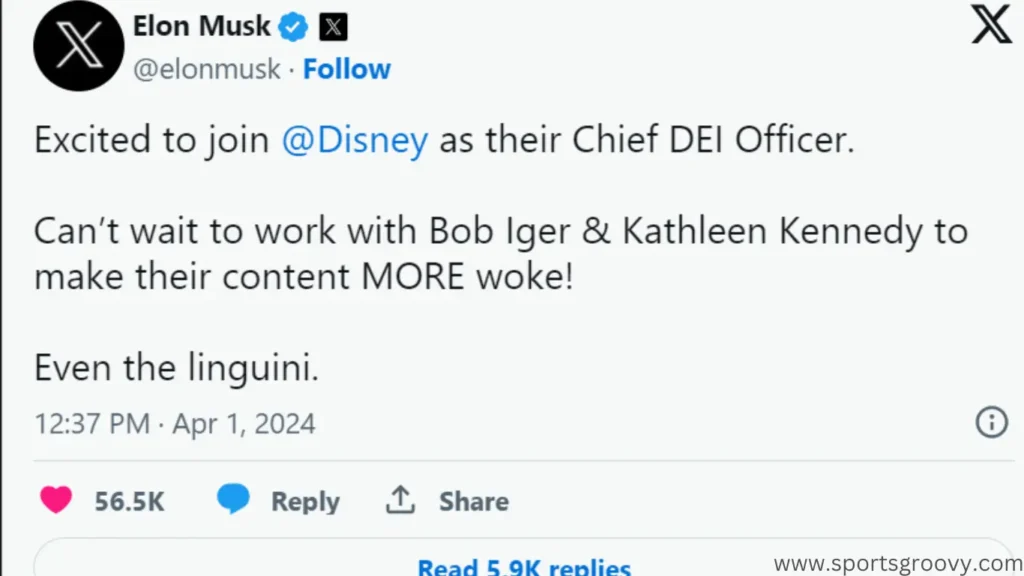 Elon Musk Tweets about Bob Lger Chief of Disney