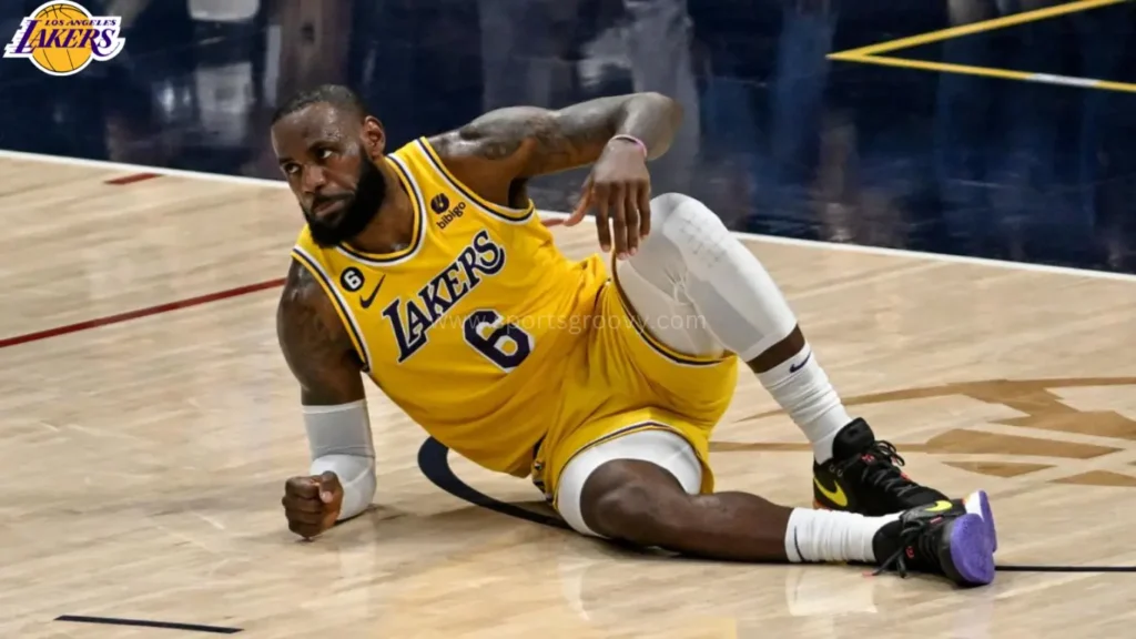 LeBron James fell onto the floor after injury.