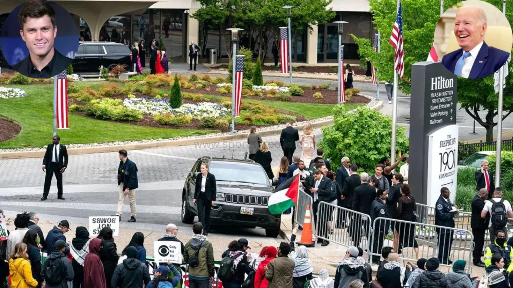 People gathered outside the White House for protest in favor of Gaza while Correspondents Dinner.