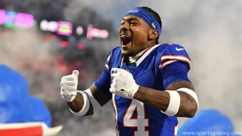 Bills wide receiver Stefon Diggs (14) celebrates after a reception against the Rams