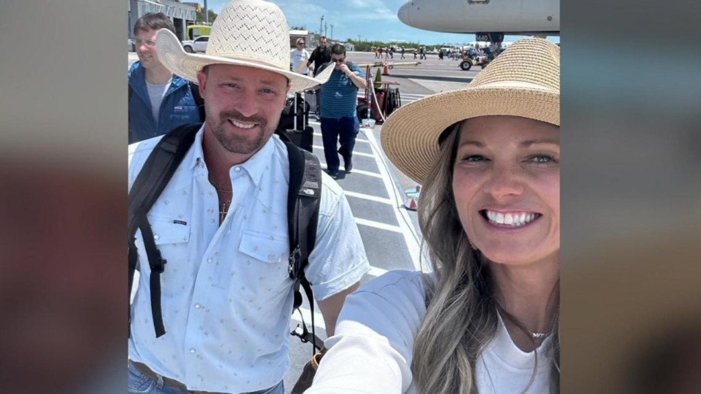 US tourist Ryan Watson and his wife Valerie (pictured together arriving at their Turks and Caicos vacation) were arrested on April 11 after Turks and Caicos airport staff found ammunition in Ryan's luggage.