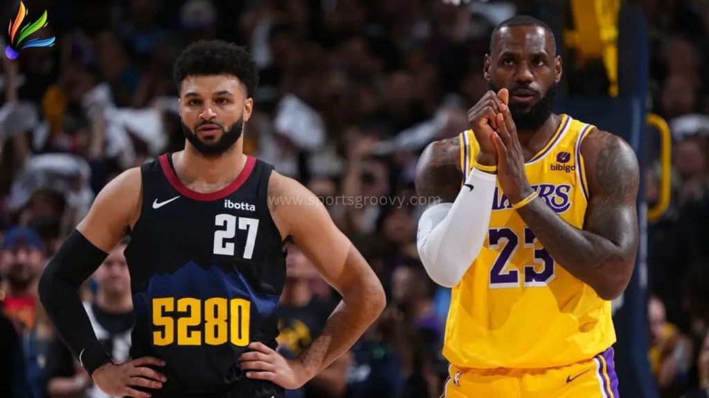 LeBron James blocked Jamal Murray's dunk early in Game 2 between the Los Angeles Lakers and Denver Nuggets.