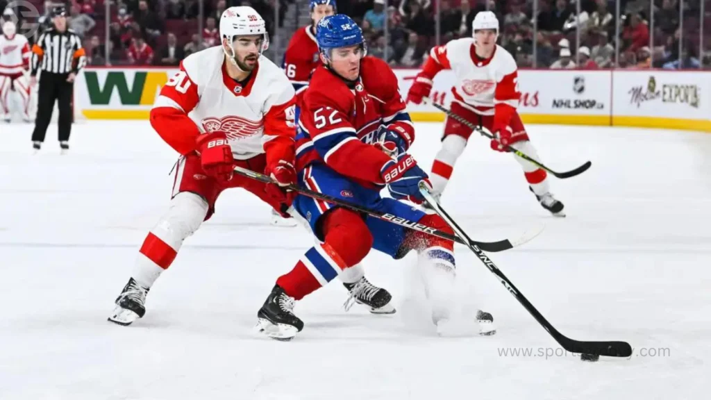 etroit Red Wings left wing Lucas Raymond celebrates his goal against the Montreal Canadiens in overtime Monday.