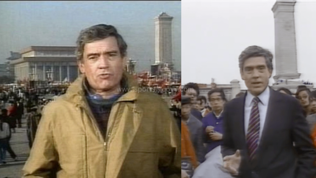 Dan Rather in Tiananmen Square, 1989.