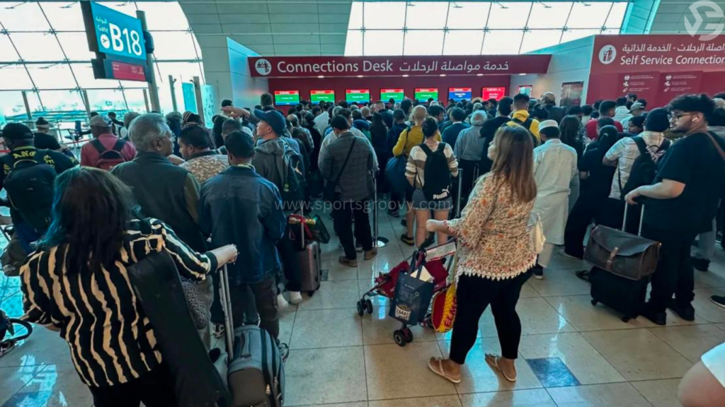Scores of passengers left stranded at the Dubai International Airport on April 17, 2024.