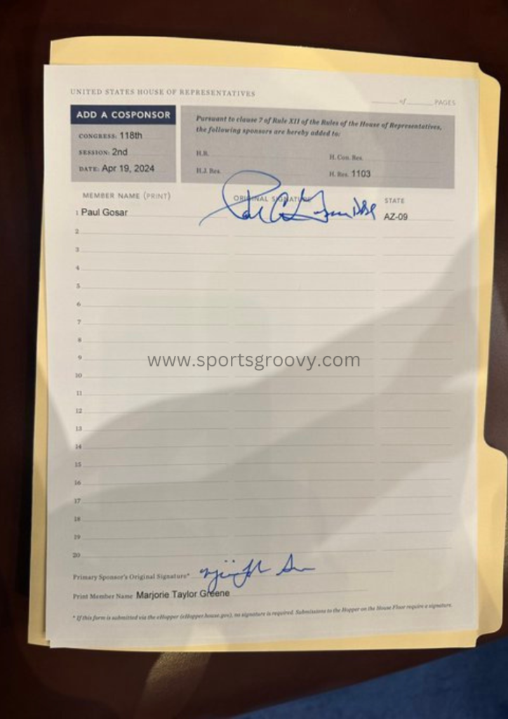 Rep. Marjorie Taylor Greene posted this signature paper to her X account, as And now there are three. 

Thank you to 
@RepGosar
 for cosponsoring my motion to vacate Speaker Johnson!