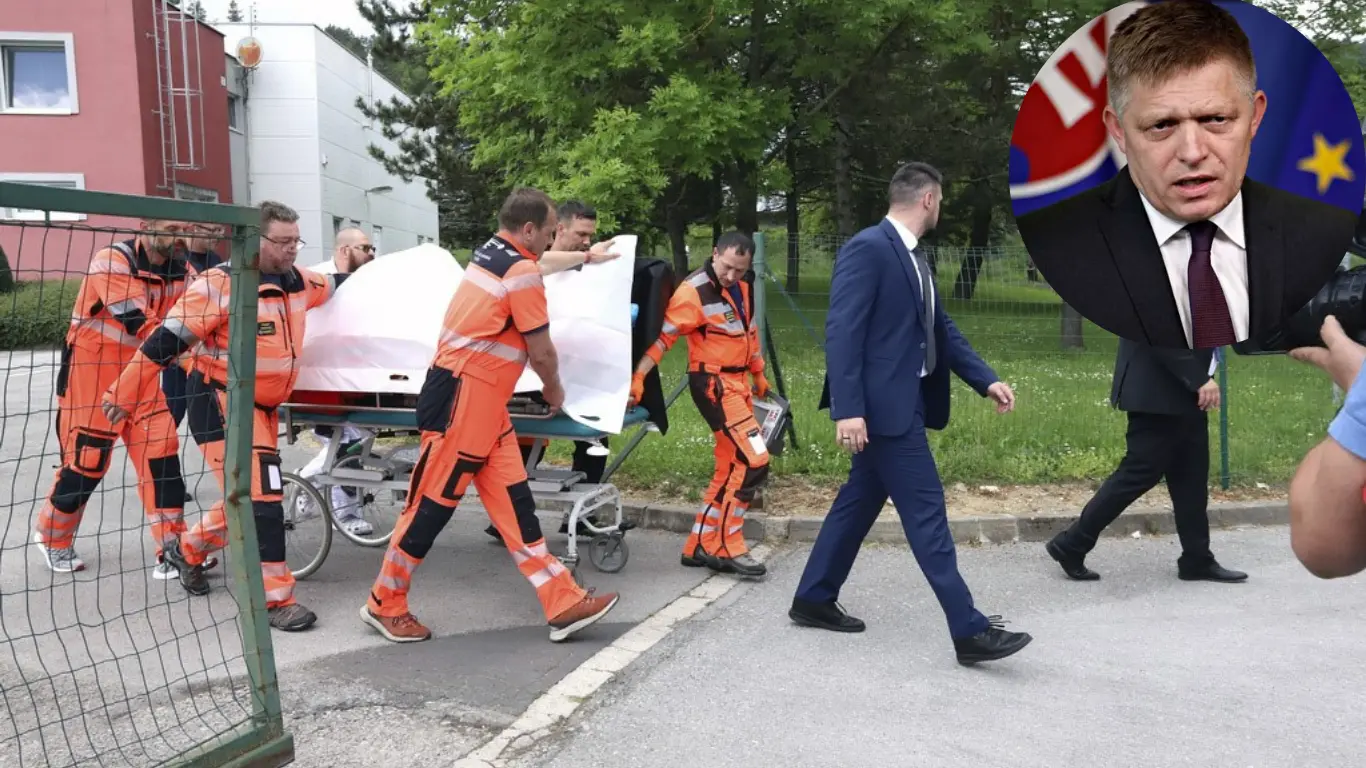 Robert Fico is transported into a hospital in the town of Banska Bystrica after he was wounded in a shooting.