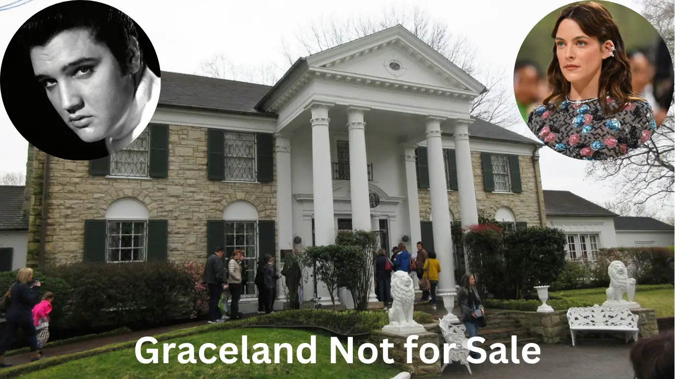 Graceland. In left corner Elvis Presley and in right corner Riley Keough.