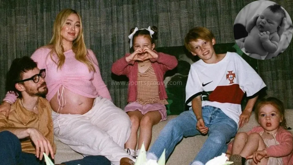 Hilary Duff with her family. In the corner new baby girl Townsie.
