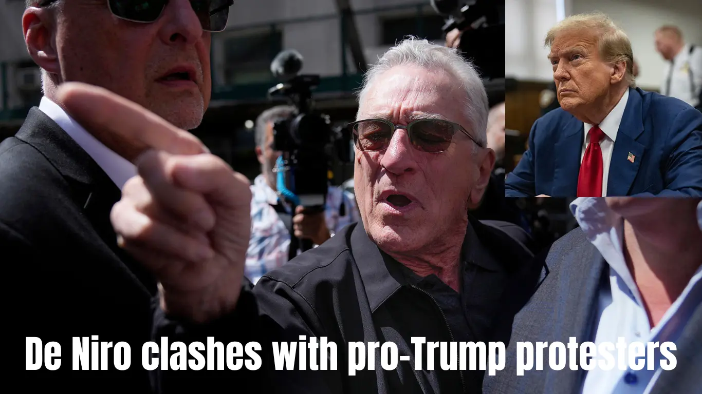 De Niro clashes with pro-Trump protestors.