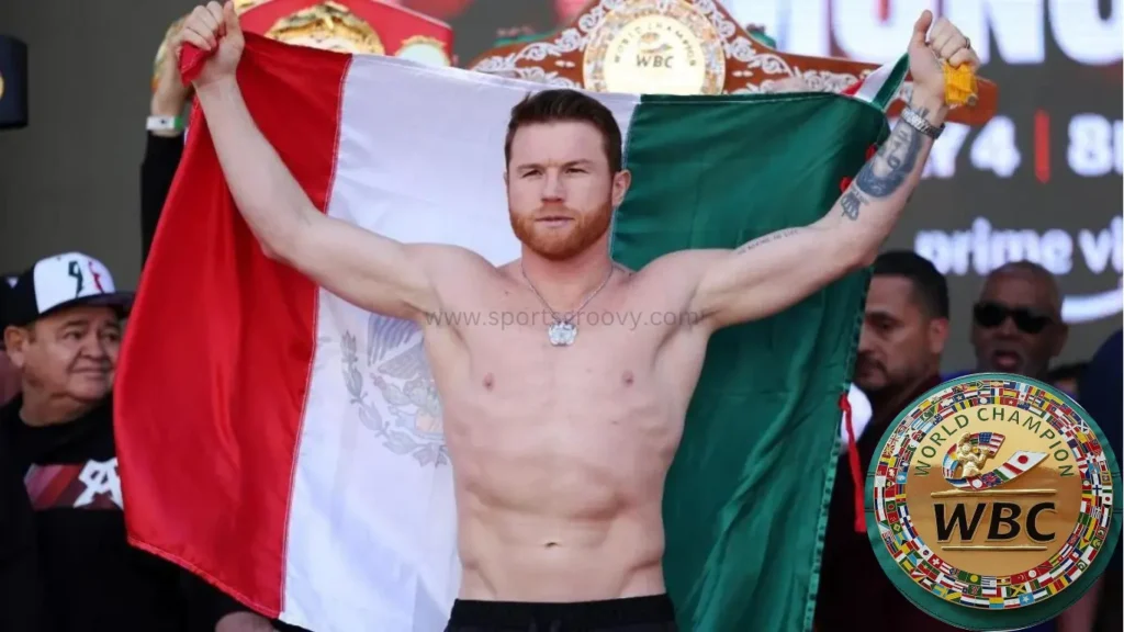 Canelo Alvarez with his Flag after winning WBC Belt.