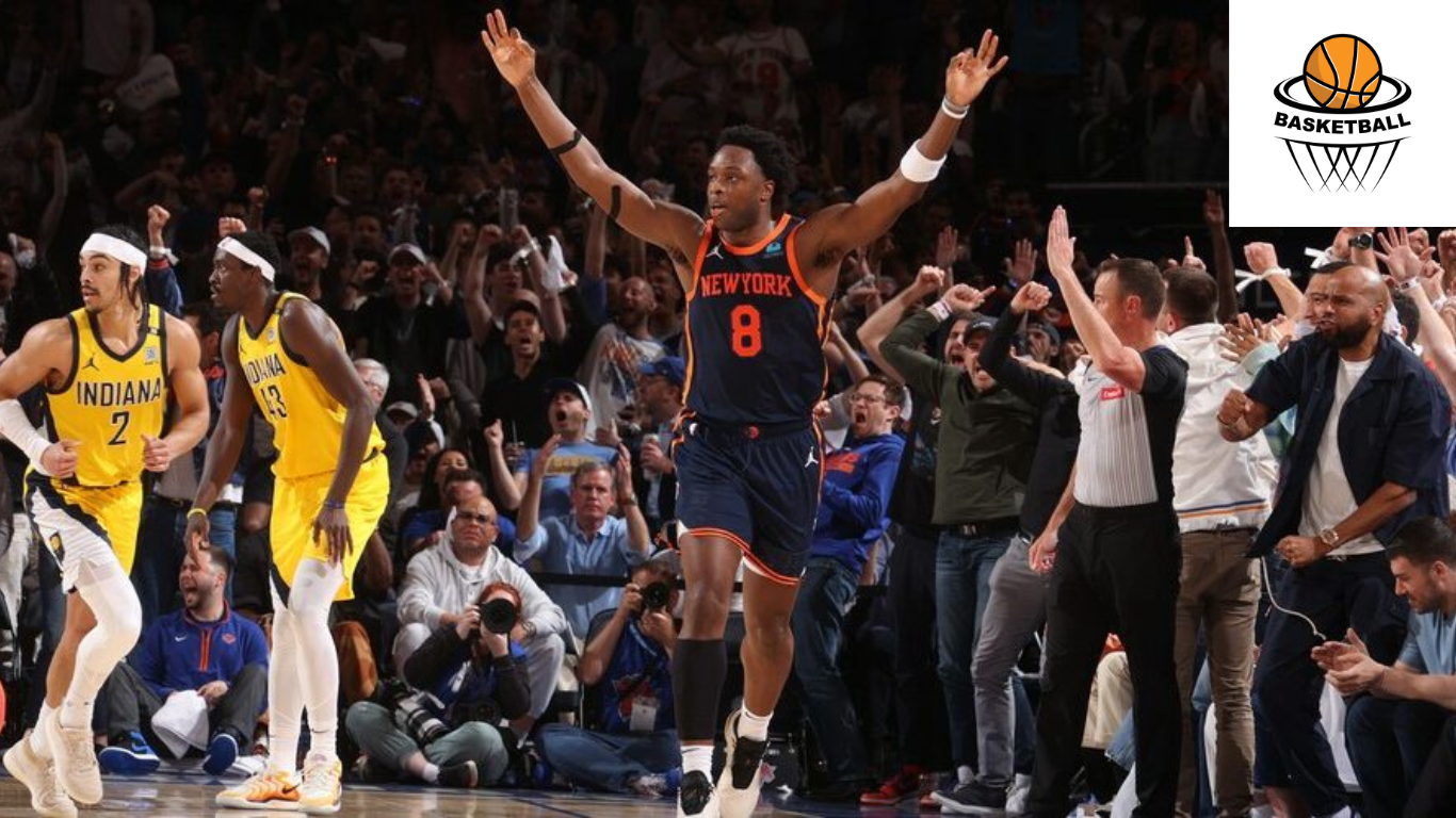 Knicks forward OG Anunoby grabs his leg after he injures his hamstring driving to the basket during the third quarter.