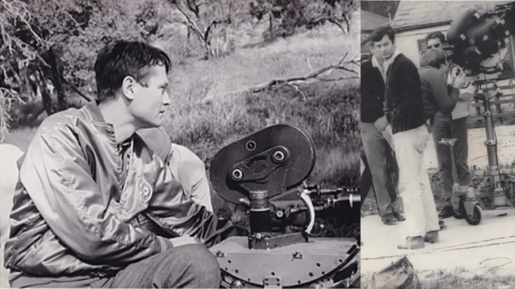 Corman on the set of The Trip (1967) (Left), Roger Corman, Von Richthofen and Brown, 1970 (Right).