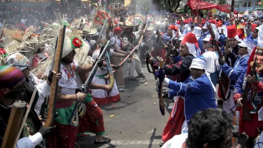 Performers re-enacting the Battle of Puebla as part of a Cinco de Mayo celebration in Mexico City last year.