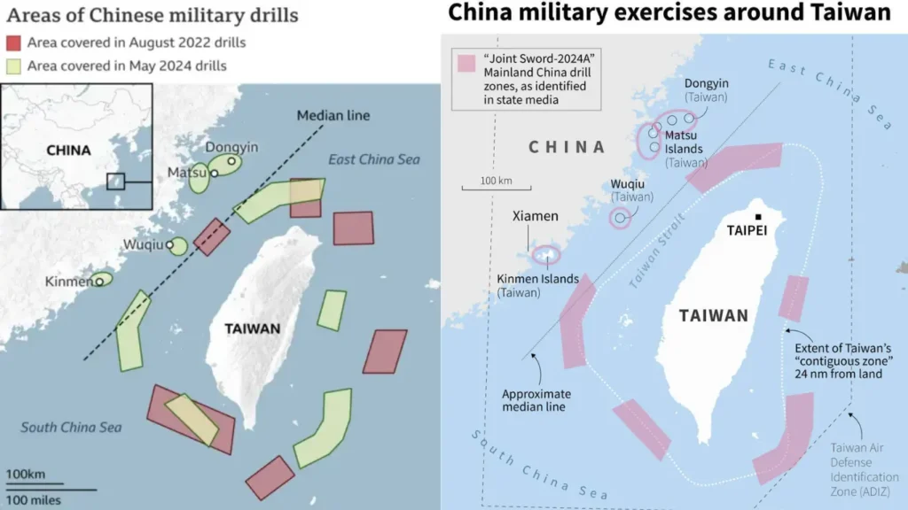 This map shows Chinese military encircling Taiwan.