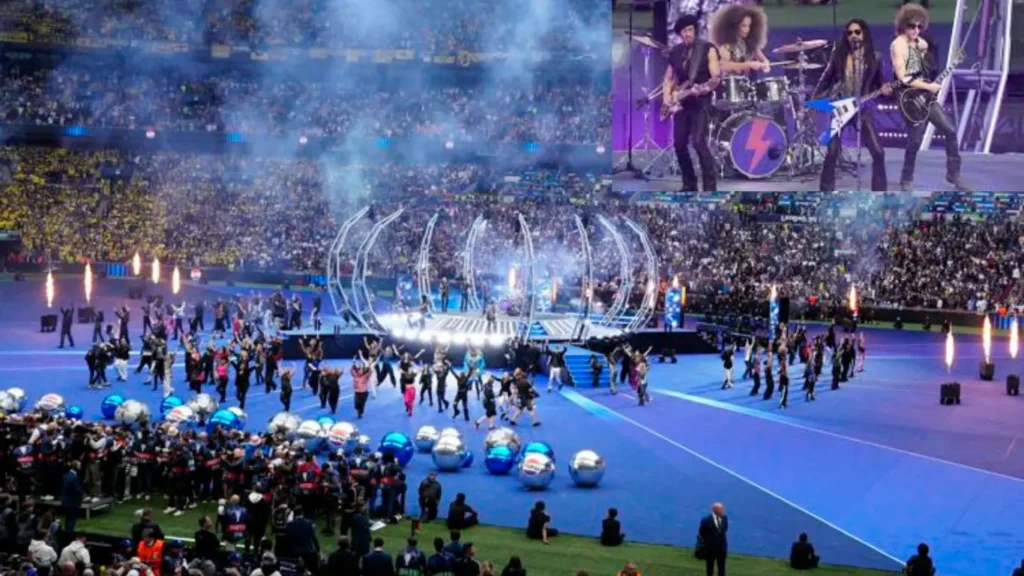 UEFA decided to enlist singer-songwriter Lenny Kravitz for a pre-match warm-up performance, temporarily transforming the revered Wembley pitch into a stage for musical entertainment.