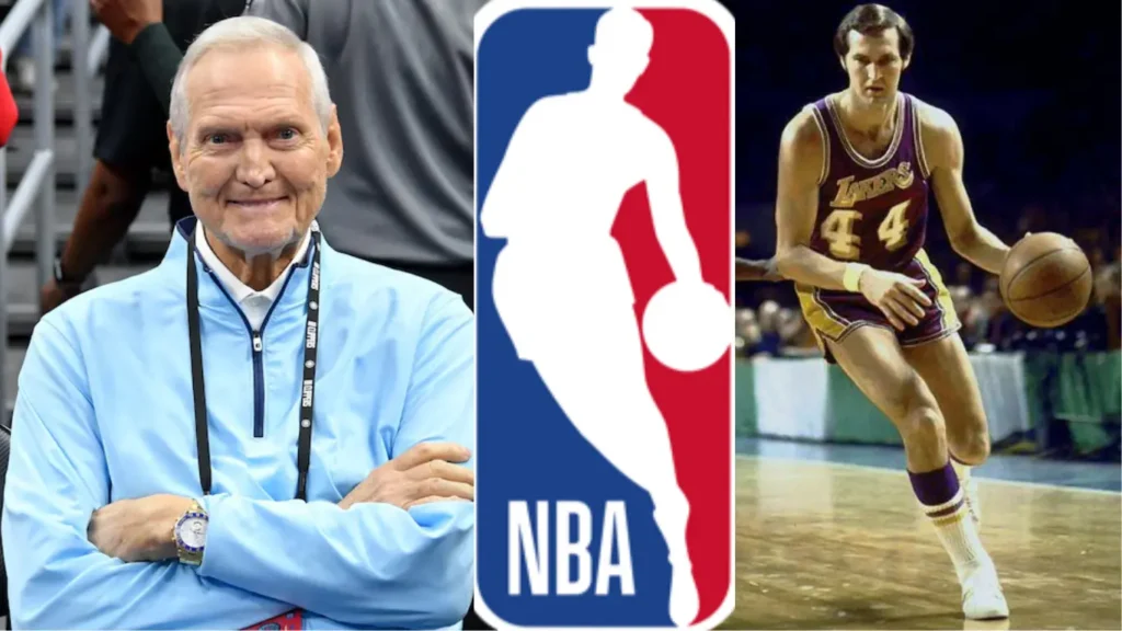 Jerry West and on the other side Jerry west 44 style compare with NBA logo which designed by his style.