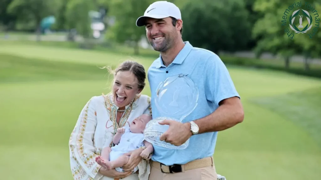 Scottie Scheffler with his baby new born baby and wife.