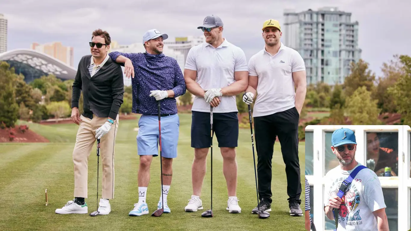 Justin Timberlake with his mates in golf club.