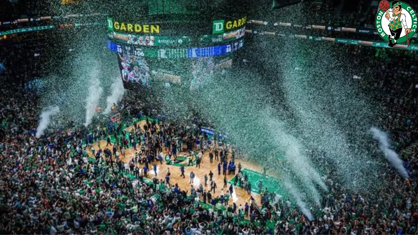 Boston Celtics team and fans are celebrating their championship victory.