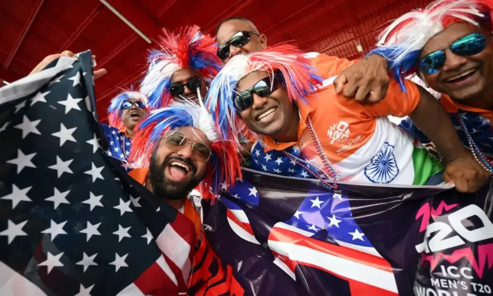 Indian Fans hold USA flag during T20 World Cup.