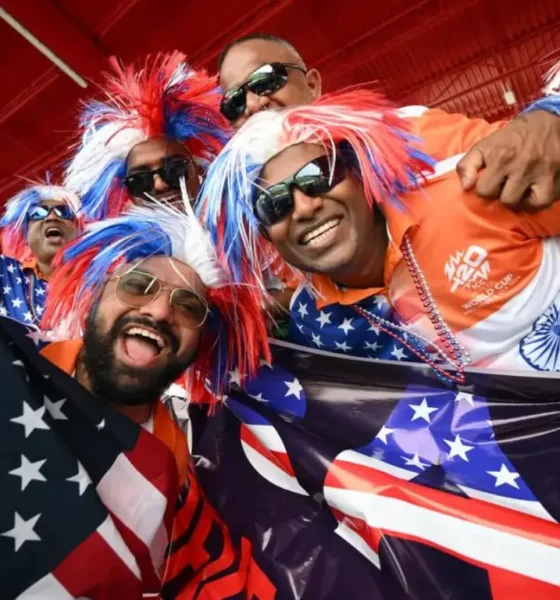 Indian Fans hold USA flag during T20 World Cup.