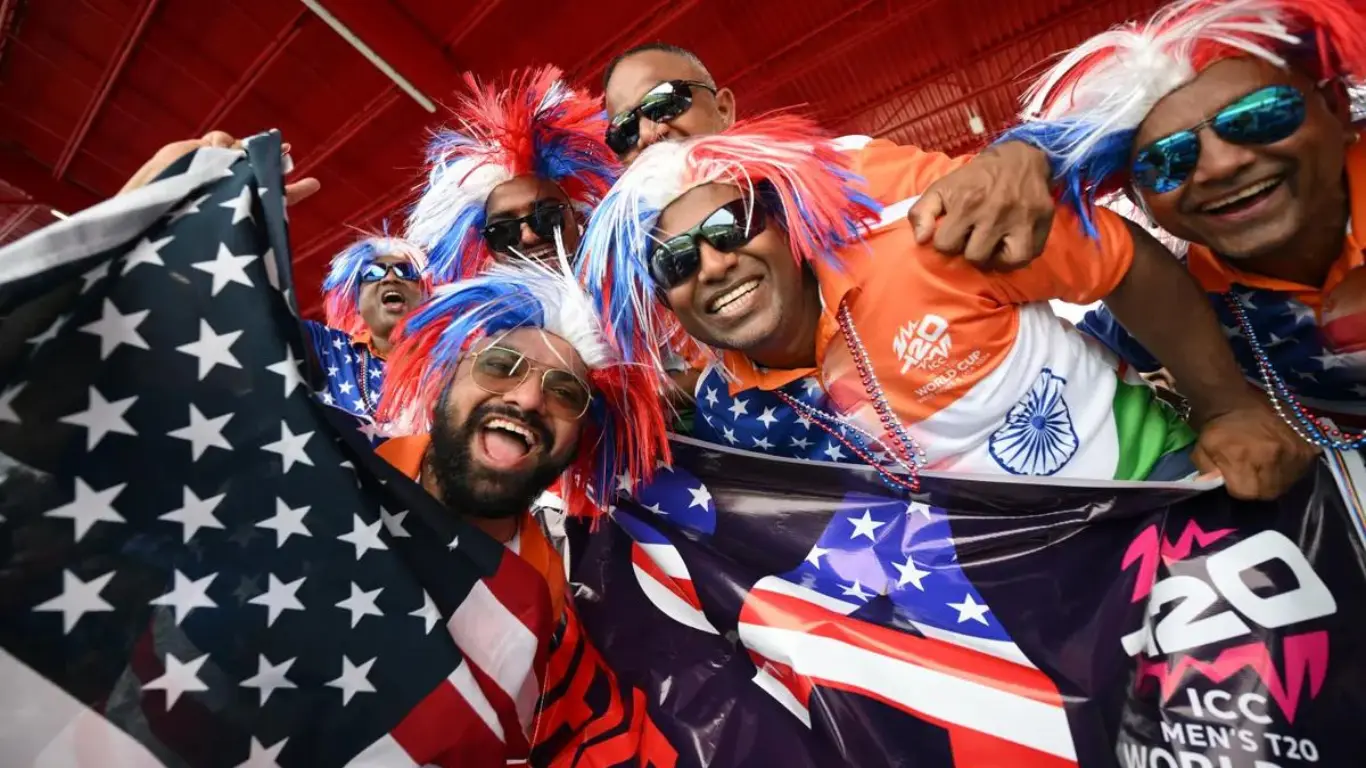 Indian Fans hold USA flag during T20 World Cup.