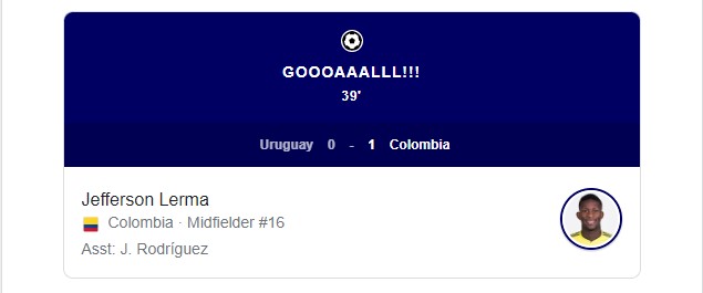 Jefferson Lerma scored a goal for Colombia in the 39th minute